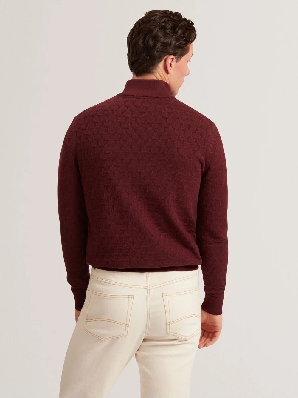 Ted Baker London NWT Men’s Jeremee Branded Texture Zip Neck Jumper Sweater